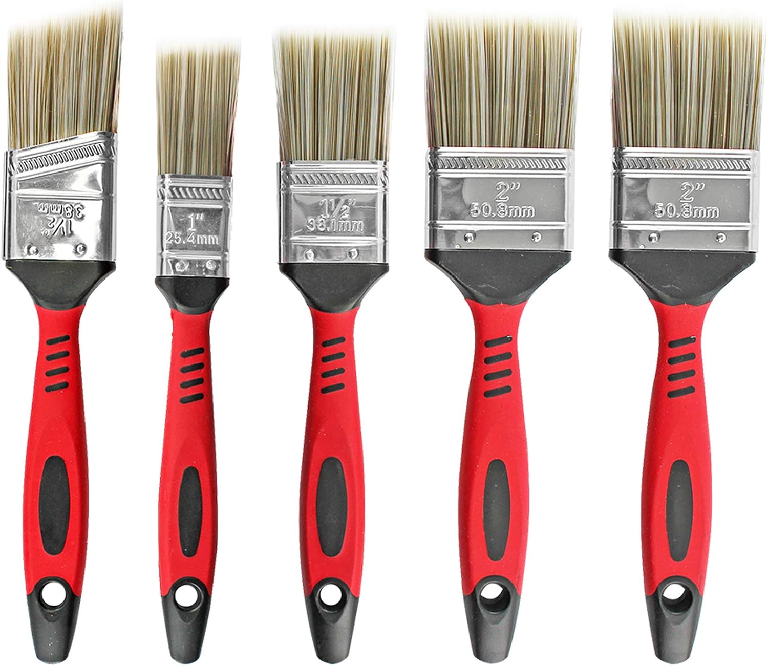 Dekton 5pc Pro Paint Brush Sure Grip Handle Multi-surface, Red/Black - Image 3