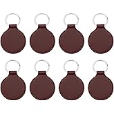 PATIKIL Leather Blank Keychains, 8Pcs Round Keychain Blanks Double Side Laser Engraving Key Chains for Embossing, UV-Printing, DIY Craft, Brown