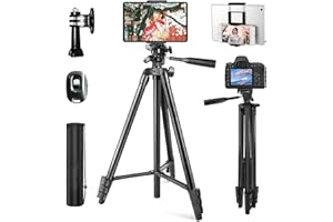 PEYOU 152cm Smartphone Tripod, Camera Tripod, Lightweight 5-Step Telescopic visio Camera Tripod, iPad Stand SLR Bluetooth Remote Control with Storage Bag 3-Way Head for YouTube, Tiktok Live Broadcast