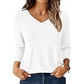 GKBK Womens Tops 3/4 Sleeve Shirts V Neck Casual Blouses Basic Loose Fit Pullover Tshirts