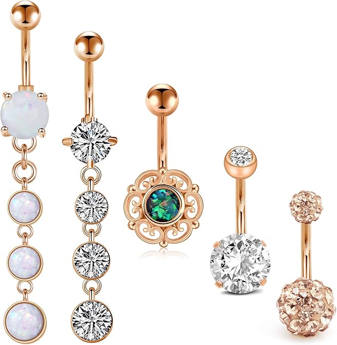 Bijoux Corps Hypoallergéniques Piercings Nombril Acier Inoxydable CRDIFU - Lot 5 Modèles - Calibre 14G 10mm - Zircone Cubique Bijou Corps 316L Calibre 14