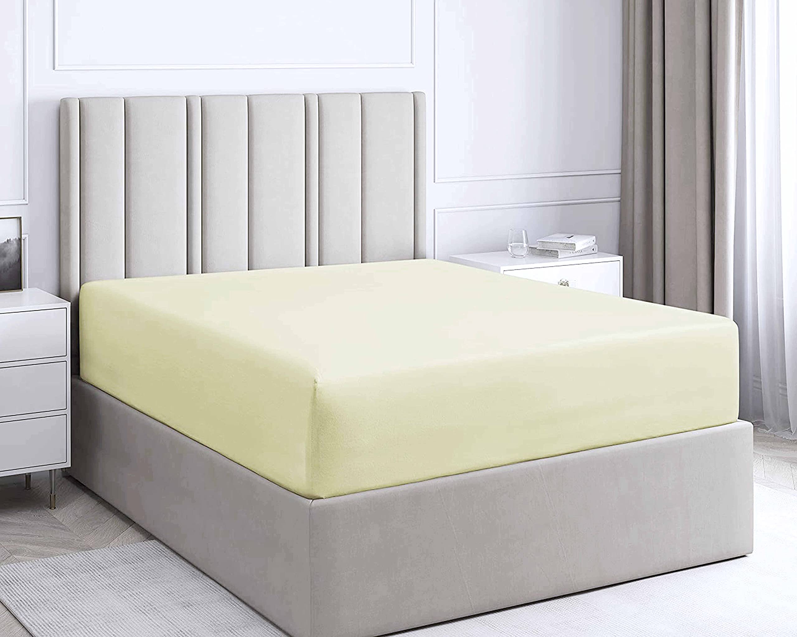 Extra Deep Fitted Sheet with Pair of Matching Pillowcase Double and King Sizes (Cream, King)