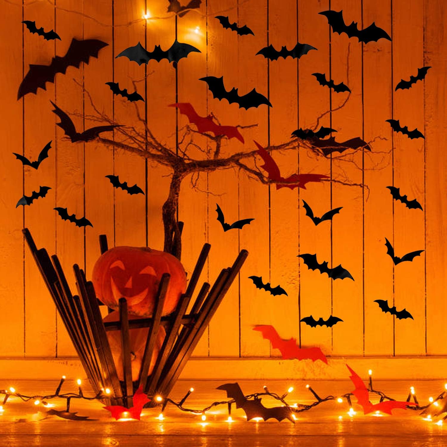 DIYASY Bats Wall Decor,120 Pcs 3D Bat Halloween Decoration Stickers for Home Decor 4 Size Waterproof Black Spooky Bats for Room Decor: Kitchen & Dining