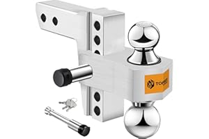 TOPBEE Aluminum Adjustable Trailer Hitch Fits 2-inch Receiver, 6-inch Drop, Solid Tube Hitch -12,500 LBS, 2 and 2-5/16 inch Balls-312006
