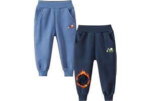 GFQLONG Toddler Boys 2 Pack Polar Fleece Jogger Sweatpants,Baby Winter Warm Pocket Lounging Bottoms