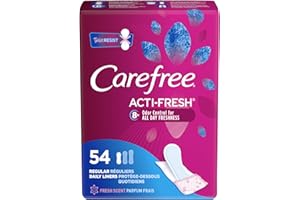 Carefree Acti-Fresh Body Shaped Regular Pantiliners, Fresh Scented, 54 Count (Pack of 1), Package May Vary
