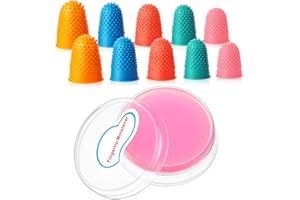 OUTUS 10 Pieces Rubber Fingers with 1/2 Oz Fingertip Moistener, Non-Slip Fingertips Thick Reusable Finger Protector for Paper Bills Document Counting Collating Sorting Task