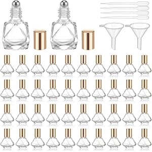 kuyeyzu 42 Pack Essential Oil Roller Bottles 8ml Roll on Bottles Empty Mini Perfume Bottle with Roller Ball Applicator Stainl