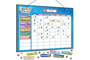 inamio Magnetic Kids Responsibility Reward Chart - Engaging 3D Stars & Chore Tasks - Behavior Chart for Home & School - Ideal