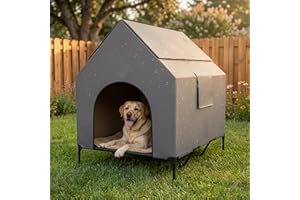 2-in-1 XL Dog House Outdoor 48.8" L x 36.2" W x 50.7" H, 200lb Elevated Dog Tent Bed with Mesh Windows & Sunshade for Cooling