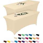 Pureegg Spandex Tablecloth 6ft 2 Pack Champagne | Table Cloth for Rectangle Table Wrinkle-Free and Stretch, Rectangle,Table Cover for Party, Wedding, Banquet, Birthday