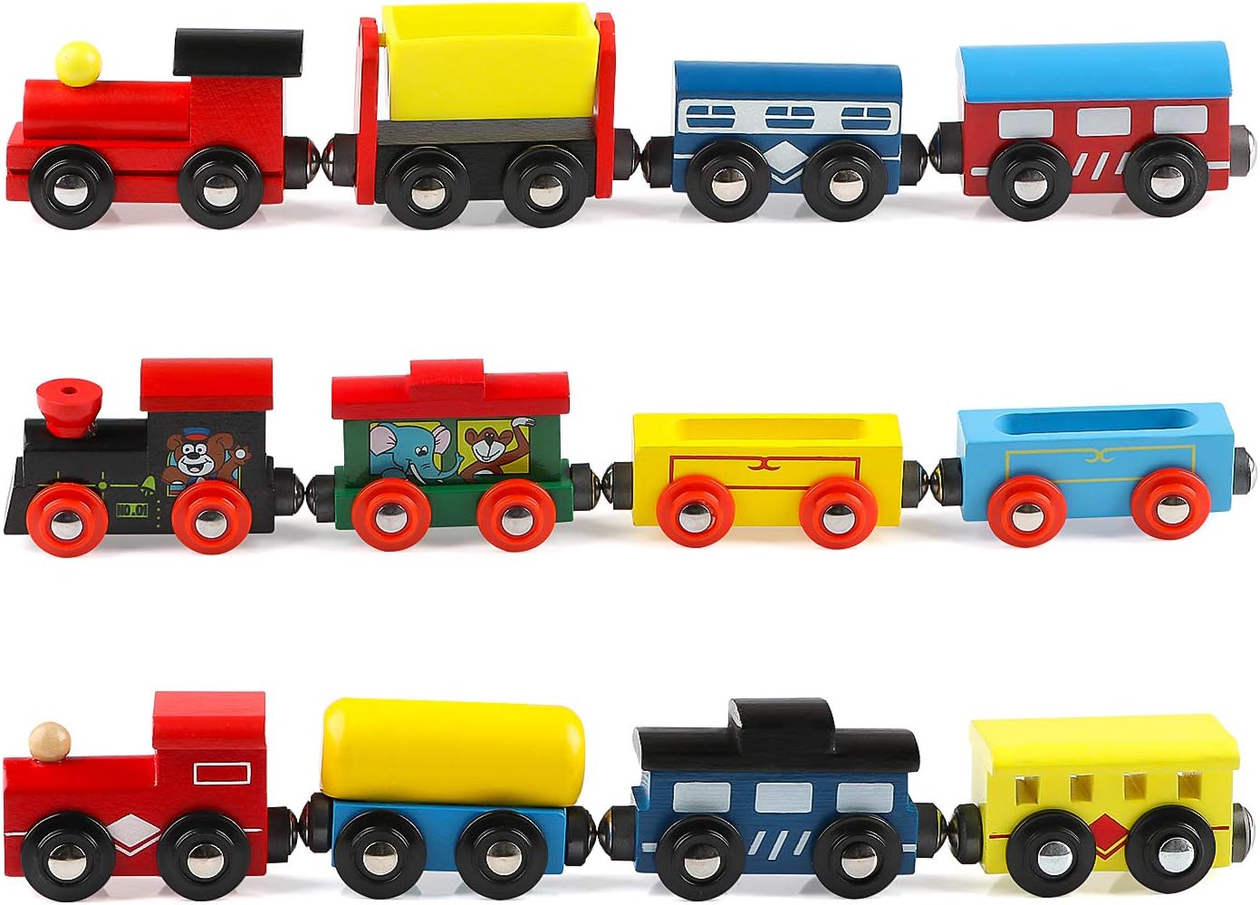 Joqutoys Wooden Toy Train Cars Set for Toddler, 12 PCS Tank