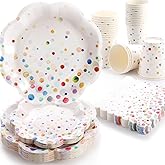 Gudvilla Colorful Birthday Plates and Napkins 200PCS Confetti Happy Birthday Party Plates Set Disposable Tableware Serve 50 for Art Paint Party Supplies Bubble Decorations-Colorful Paper Plates