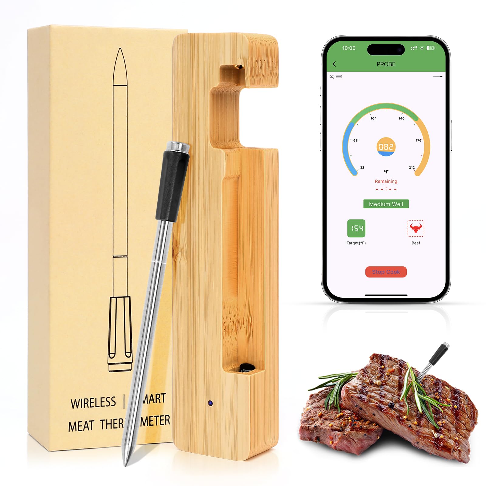Photo 1 of ***Factory seal***

QuliMetal Smart Bluetooth Wireless Meat Thermometer Digital | BBQ, Grill, Oven, Smoker, Air Fryer, Kitchen | Perfect for Steak, Chicken, Turkey, and More | Delicous Recipes in App