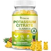 Yikecao 1500mg Potassium Citrate Gummies, Sugar-Free Potassium Supplement Gummies for Adults Women & Men, Support Leg Cramps & Electrolyte Balance, Vegan, Pineapple Flavor, 60 Count