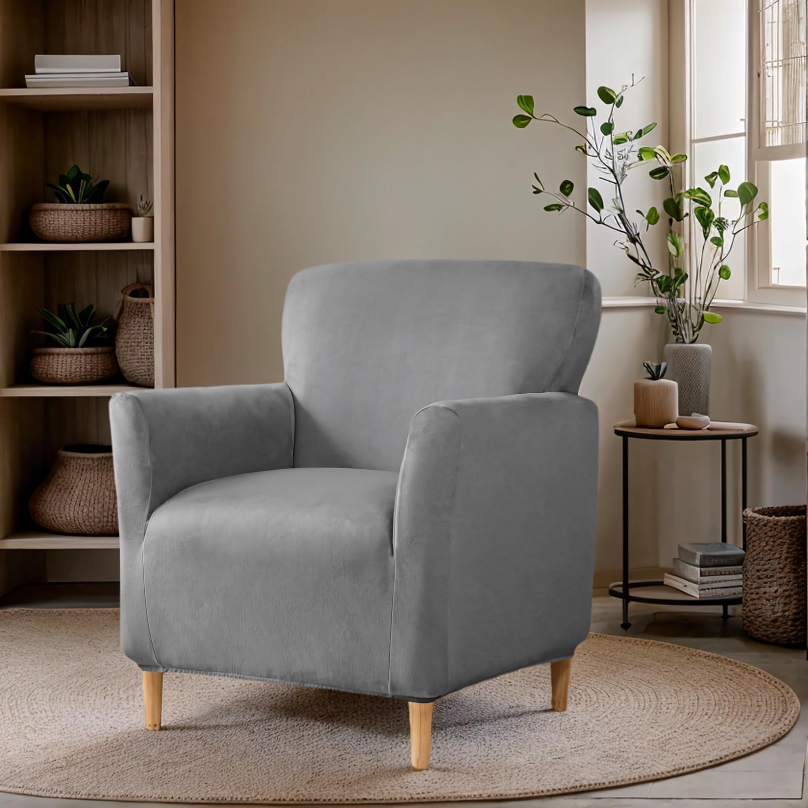 OKYUK Banquet Armchair Slipcovers Luxury Velvet Chair Slipcovers with Arms Stretch Chair Covers for Living Room Soft Armchair Slipcover Anti Slip Dog Pet Friendly Furniture Protector (Dark Gray)