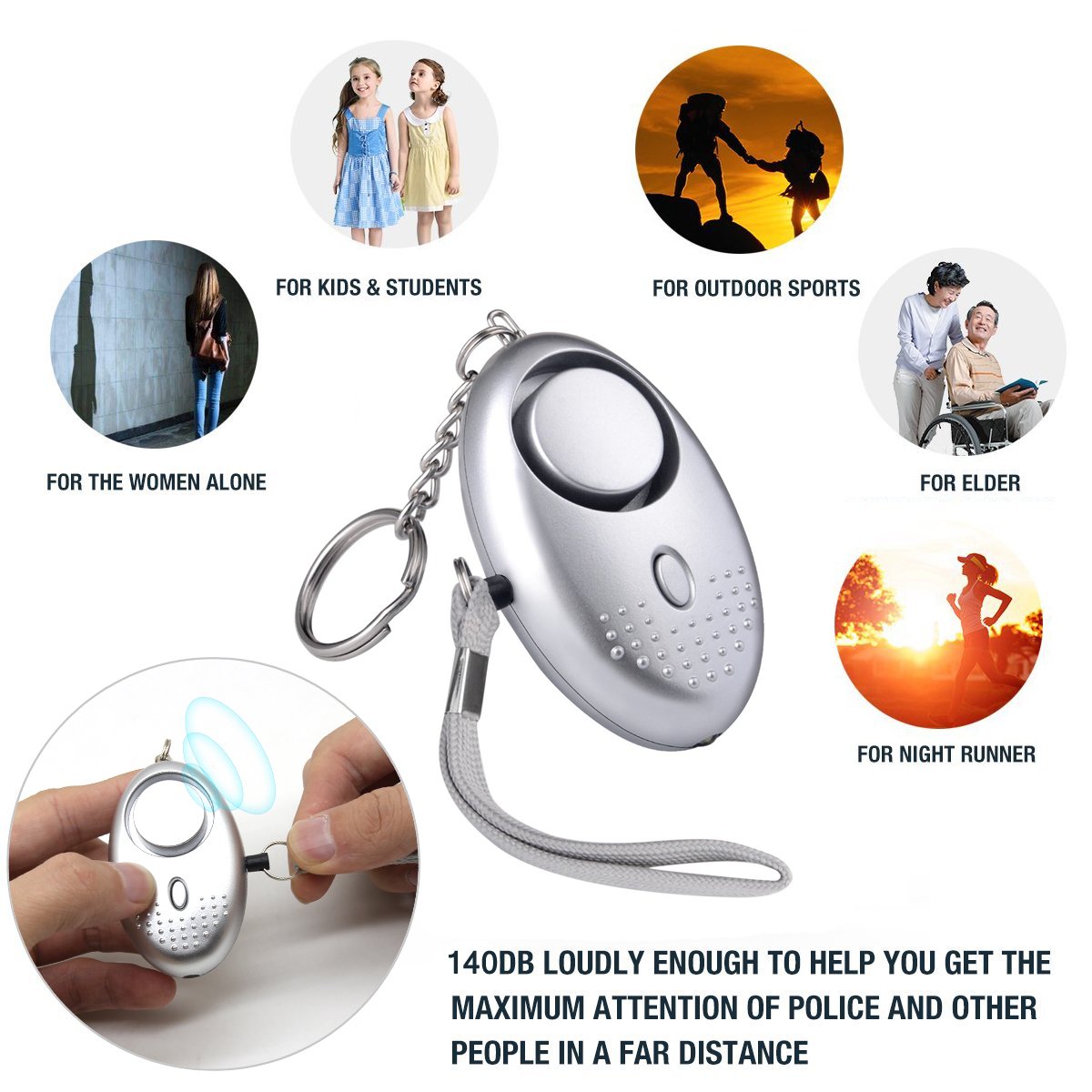 3 PACK Emergency Personal Alarm (siren song) 140dB Extreme Sound LED