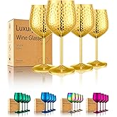 UNISWEET Stainless Steel Wine Glasses-18 oz Unbreakable Hammer point Wine Goblets, Elegant Unique Metal Wine Glass for Outdoor, Travel, Camping, Pool,Gift for Wine Lovers (Set of 4) (Gold)