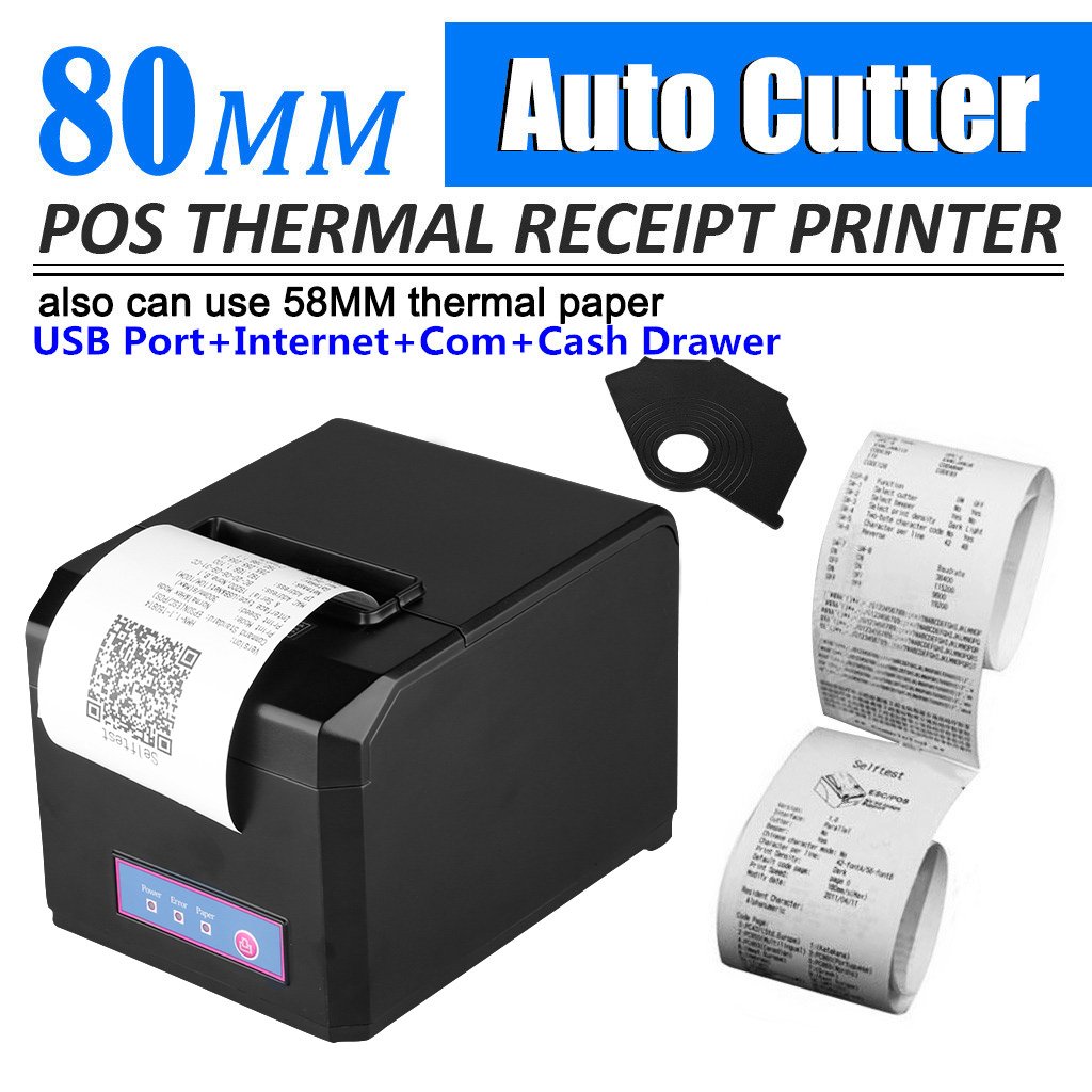 Imprimante Thermique de Reçu 300mm/s 80mm EXCELVAN AUTO-CUT USB COM Internet（100M）Ethernet Port série Andriod＆IOS Windows＆Linux Support Noir