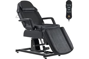 BarberPub Fully Electric Facial Bed with 3 Motor for Esthetician, Electric Tattoo Chair for Client, Facial Bed for Esthetician, Electric Adjustment 2751 (Black, Height (Flat): 24"–33")