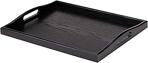Wild Solutions Black Serving Tray Large Wood Rectangle Decorative Ottoman Food Butler Tray with Cutout Handles  - 17.7 in x 13.8 in x 1.8 in