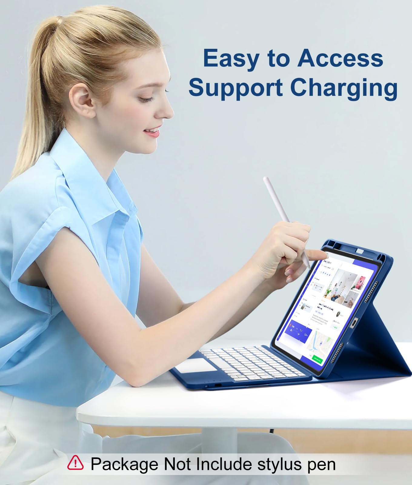Compatible with iPad Air 11 Inch & Air 5th/ Air 4th Generation Case with Keyboard - Multi-Touch Trackpad, 7-Color Backlit, Detachable Folio Cover for Air 11-inch M3/M2 (2025/2024) (Navy Blue)