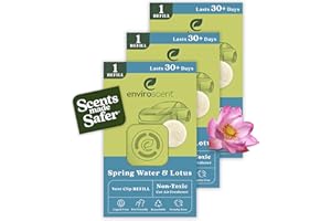 Enviroscent Non-Toxic Car Air Freshener (Spring Water & Lotus) Car Air Freshener Infused with Essential Oils | Car Scent Lasting Over 30 Days | 3 Car Vent Clip Air Freshener Scent Pod Refills