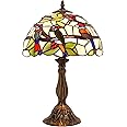 WERFACTORY Tiffany Table Lamp Mix Color Stained Glass Bedside Lamp Double Birds Reading Desk Light 12X12X18 Inches Decor Bedroom Living Room Home Office S805 Series