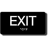 NAP TAGS - ADA Compliant Exit Sign with Braille (6" x 3" Black Sign), Indoor, Easy Installation, Made in the USA