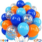 Orange and Blue Balloons,60Pcs 12 Inch Navy Royal Boys Birthday Party Decor | Royal Blue Light Blue Pastel Orange Latex Set with Orange and Blue Confetti for Boys Baby Shower Graduation Party Decorations