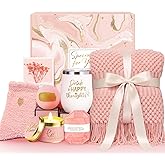 Valentines Day Gifts for Her Women Girlfriend Wife Mom Daughter, Happy Birthday Gifts for Women Mom Best Friend Sister, Self Care Get Well Care Package Relaxing Spa Gift Basket Set w/ Fringed Blanket