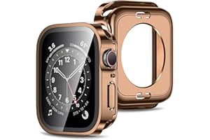 Amizee 2 in 1 Case [2-Pack] Compatible with Apple Watch Series 9 Series 8 Series 7 45mm with Built-in Screen Protector, Straight Edge Hard PC Full Body Protective Cover for iWatch 45mm, Rose Gold