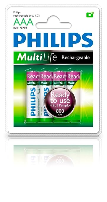 Philips MultiLife Reday-to-Use NiMH Rechargeable AAA Battery 800mAh 4PK