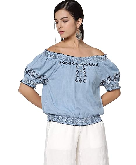 denim embroidered top