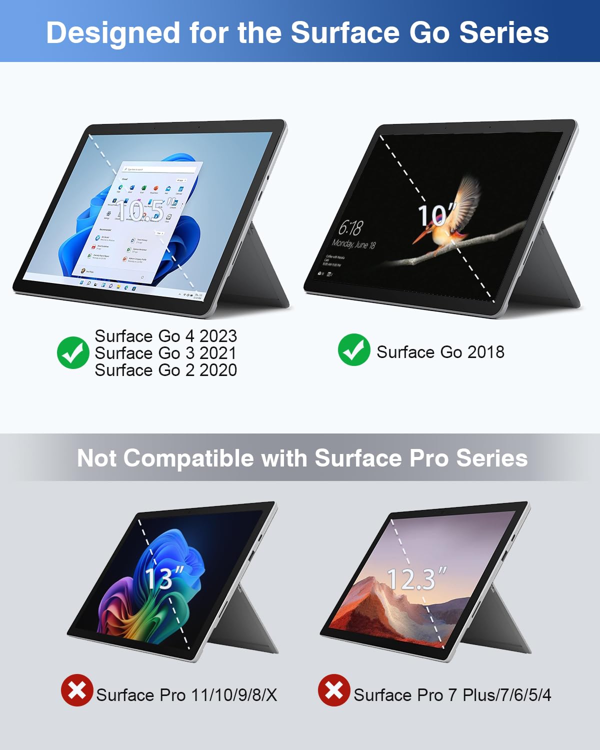 MoKo Microsoft Surface Go Type Cover, Lightweight Ultra-Slim Wireless Bluetooth Keyboard with Micro-USB Charging Cable and Built-in Rechargeable Battery for Surface Go 10 2018 Tablet - Black