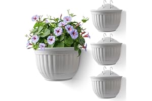 T4U 8.5inch Wall Planters for Indoor Plants Set of 4, Wall Hanging Planter for Apider Plant, Vine Plants, Ivy, Ferns, Succulent, Flower,Garden Home Decor, Gray