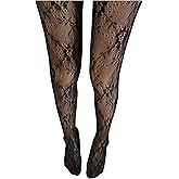 OYOANGLE Women's Flower Patterned Mesh Tights Hollow Out Footed Fishnet Pantyhose Stockings