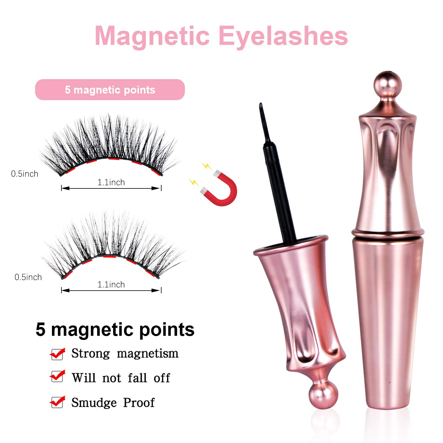 [5 Pairs] Magnetic Eyelashes and Eyeliner Kit, Lanvier Reusable 3D Magnetic False Lashes Extension No Glue Needed - Black : Beauty