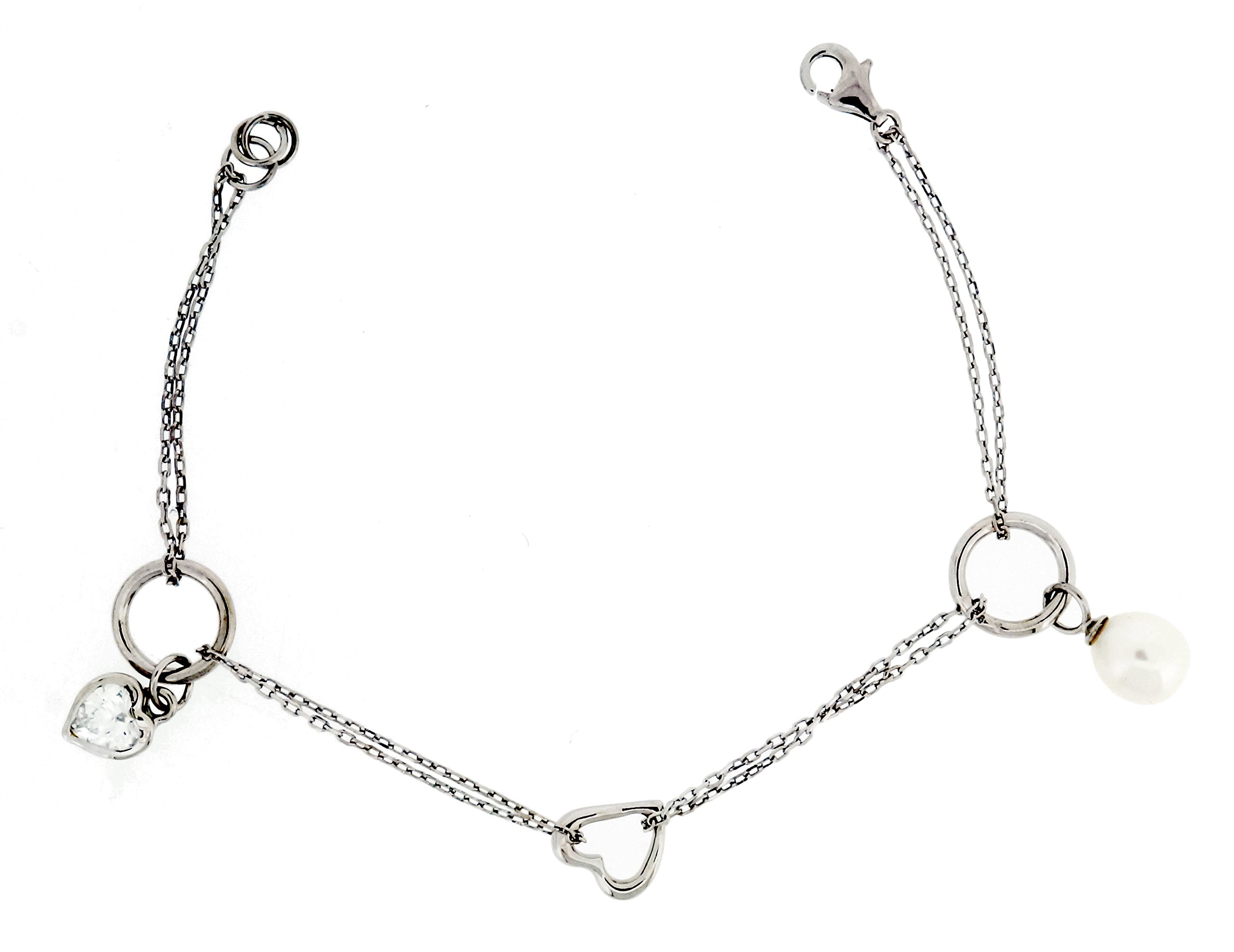 Orphelia ZA-1813 Women's Bracelet 925 Silver Rhodium Plated Crystal Heart Cut Synthetic Pearl White 19 cm