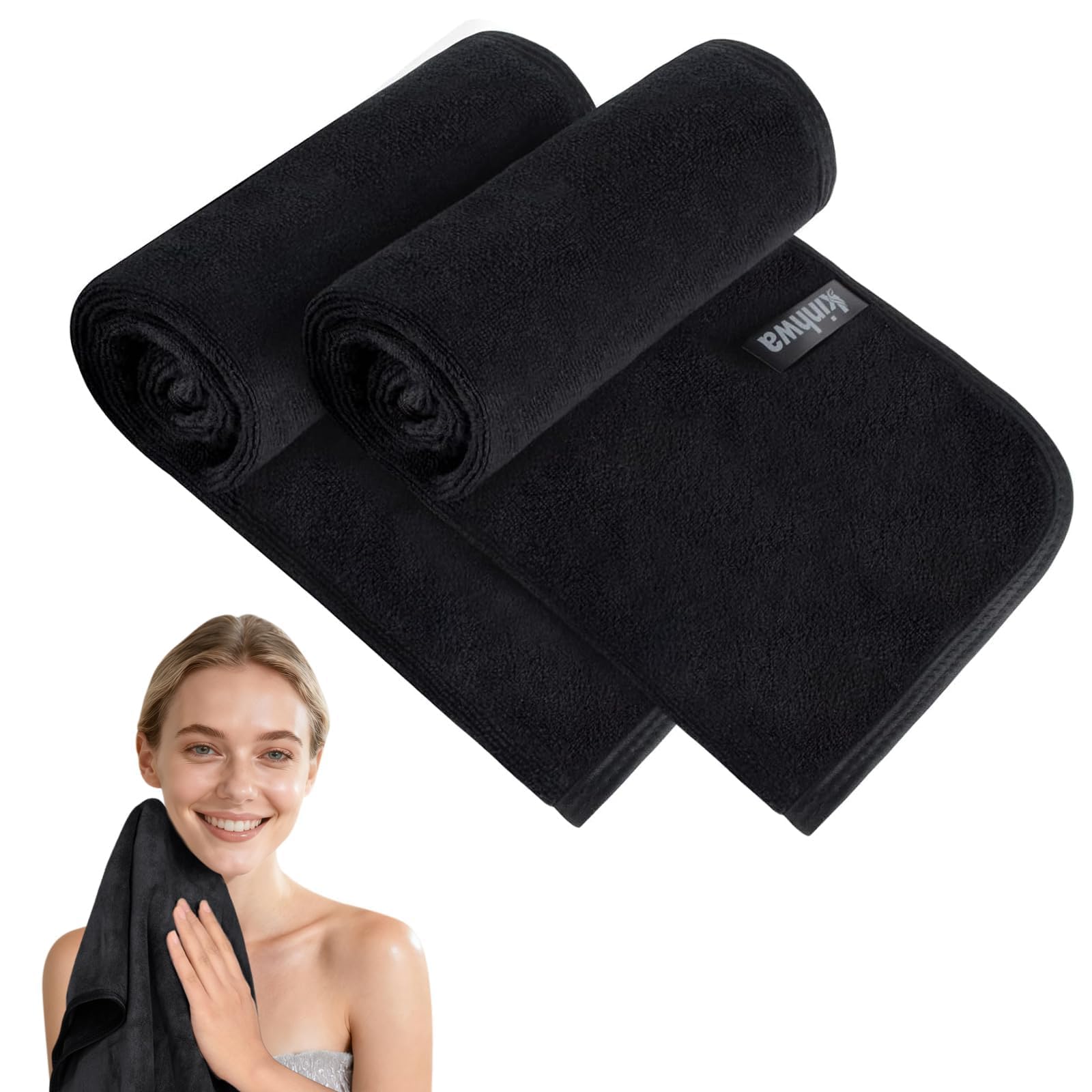 KinHwa Microfibre Black Hand Towels for Bathroom Abosorbent Soft Small Guest Towels Thick Face Towels 30cm x 50cm Fast Drying Hand Towel for Kitchen, Spa, Gym 2pack