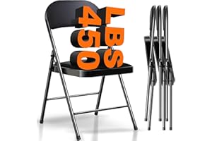Fenbeli Folding Chairs with Padded Seats - 4 Pack Black Metal Padded Folding Chair with Steel Frame for Events Office Wedding Party, 450 Pound Capacity (Black, Set of 4)