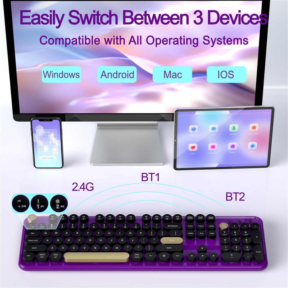 Mua Dual Mode Wireless Bluetooth Keyboard, Retro Typewriter 104 Cute ...