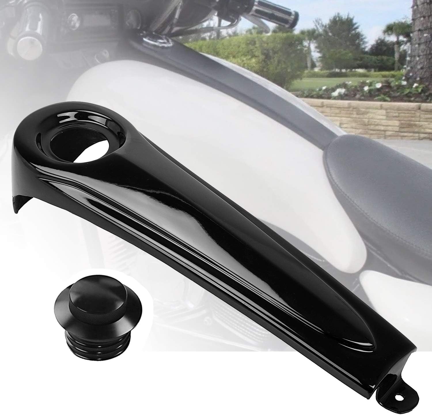 Bid4ze Black Stretched Dash Panel Smooth Dash Oil Fuel Tank Console &Flush Pop Up Gas Tank Cap Cover For Harley Touring Baggers Electra Road Street Glide 86-07