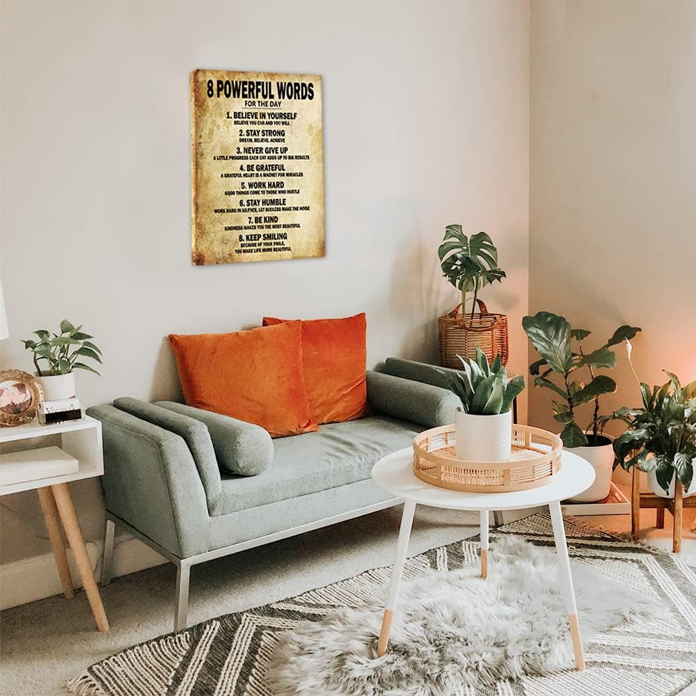 Canvas Print Wall Art 8 Powerful Words 12" x 16" inches Motivational Classroom Poster Painting Modern Gallery Wrapped Canvas Print Picture Artwork for Bedroom, Office, Living Room, Kitchen, Home Decorations, Hanging Accessories Included: Posters & Prints