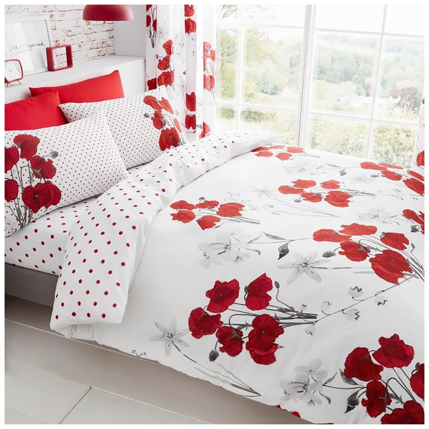 Gaveno Cavailia Luxury POPPY Bed Set with Duvet Cover and Pillow Case, Polyester-Cotton, Red, Double