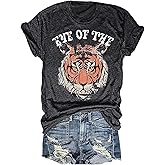 Eye of The Tiger Shirt Women Vintage Tiger Printed Short Sleeve Tshirt Throwback Concert T-Shirts Casual Tee Tops