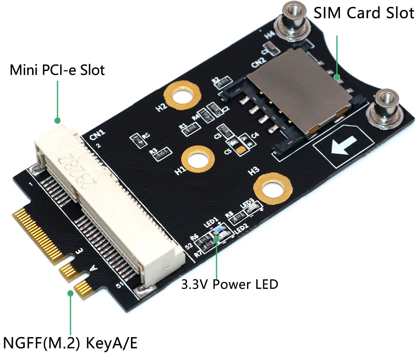 LeHang Mini PCI-E to M.2(NGFF) key A/E Adapter With SIM card Slot for WiFi/WWAN/LTE Module, Black - Image 3