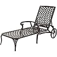 VINGLI Cast Aluminum Outdoor Chaise Lounge Chair with Wheels, Patio Chaise Lounge with 3-Position Adjustable Backrest, Chaise Lounge Outdoor Tanning Chair Patio Lounge Chair (Bronze, Without Cushion)