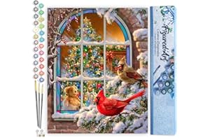Figured'Art Paint by Numbers Kit for Adults Christmas Window 16"x20" - Craft Art Painting DIY Kit Rolled Canvas Without Frame