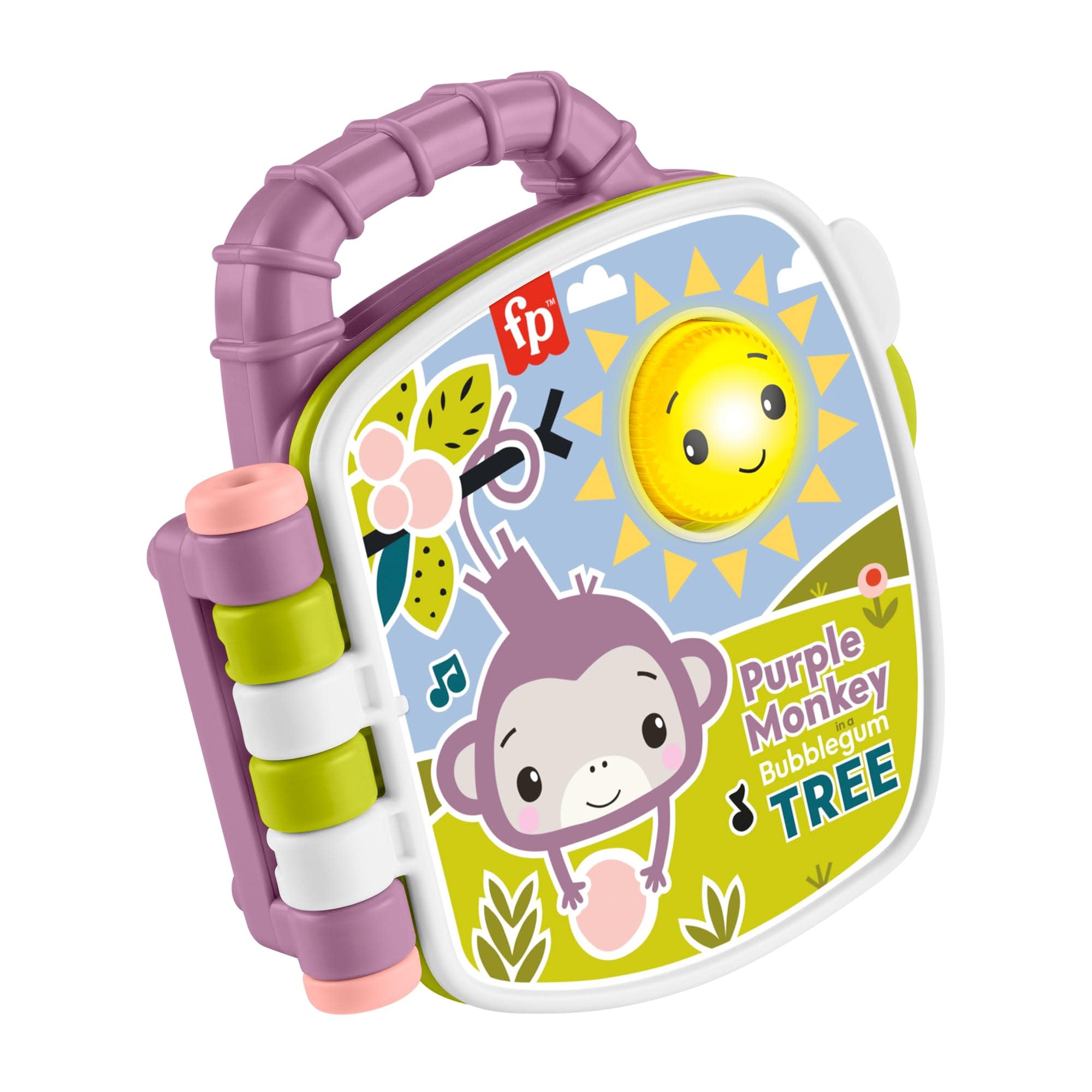 Fisher-Price Baby Toy Purple Monkey Musical Storybook with Lights & Sounds for Infants & Toddlers Ages 6+ Months, JFC75